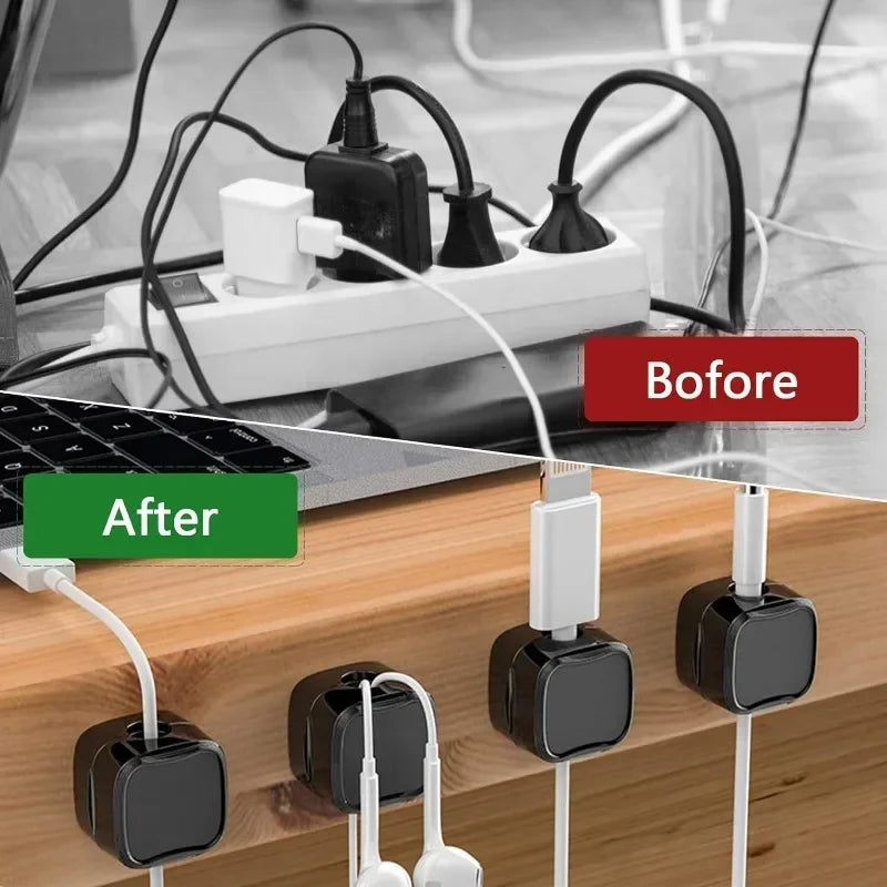 Mini Magnetic Cable Clips Self-Adhesive Adjustable Cord Holder Cable Wire Keeper Manager Home Office Desktop Cables Organizers